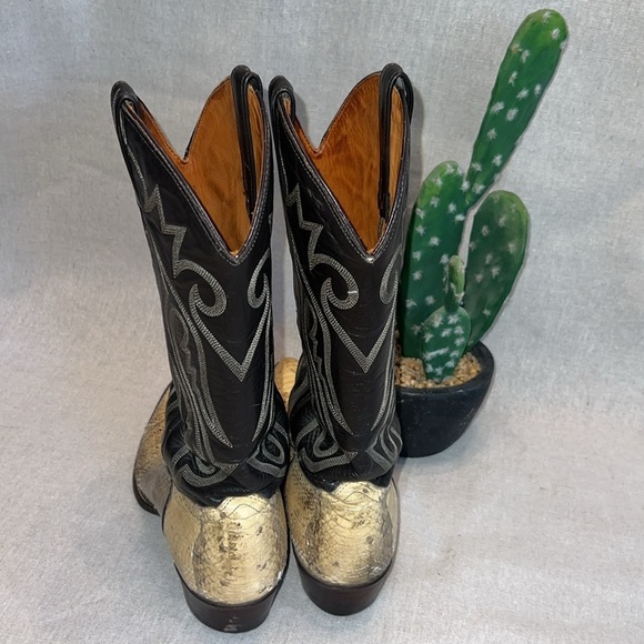 J CHISHOLM Women’s Western Boots, Chocolate Leather & Yellow Snakeskin, Size 9D - Picture 5 of 10
